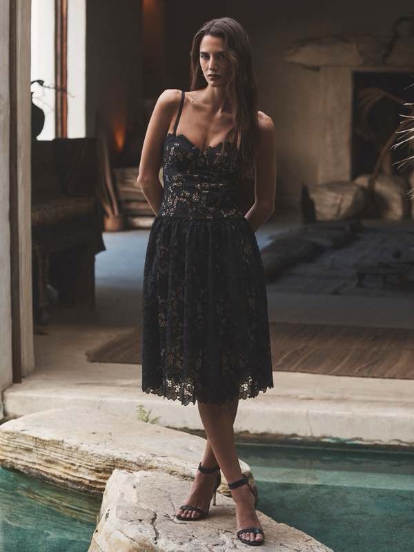 Nwt L'agence Flyn Black Lace Midi Dress - Size 4